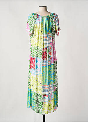 Robe longue manches courtes manches courtes vert HALOGENE femme
