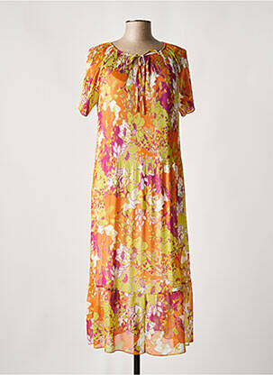Robe longue manches courtes manches courtes orange HALOGENE femme