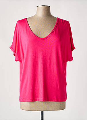Top tissage jersey manches courtes rose JOY femme