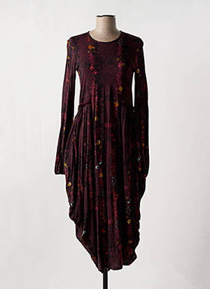 Robe mi-longue imprimé fleurs manches longues rouge HICH USE femme