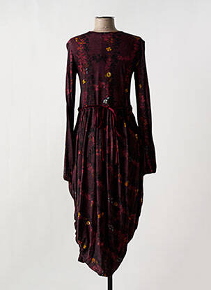 Robe mi-longue imprimé fleurs manches longues rouge HICH USE femme
