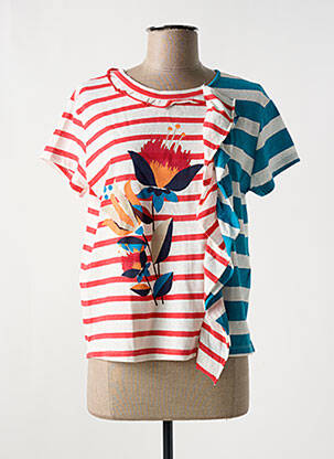 T-shirt sérigraphie floquée manches courtes rouge HIGH femme