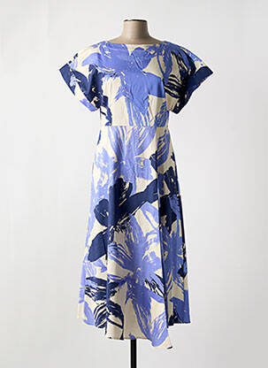 Robe mi-longue imprimé fleurs manches courtes bleu LIVIANA CONTI femme