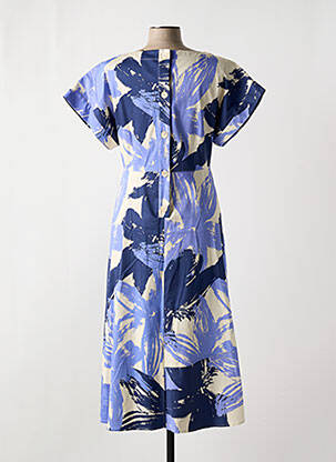 Robe mi-longue imprimé fleurs manches courtes bleu LIVIANA CONTI femme