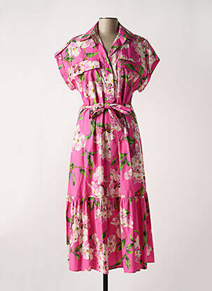 Robe mi-longue imprimé fleurs manches courtes rose SHIRTAPORTER femme