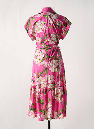 Robe mi-longue imprimé fleurs manches courtes rose SHIRTAPORTER femme