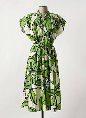 Robe mi-longue imprimé fleurs manches courtes vert MEIMEIJ femme