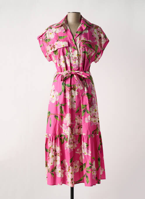 Robe mi-longue imprimé fleurs manches courtes rose SHIRTAPORTER femme