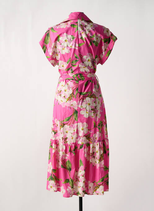 Robe mi-longue imprimé fleurs manches courtes rose SHIRTAPORTER femme