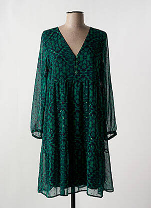 Robe mi-longue imprimé fantaisie manches longues vert LA FEE MARABOUTEE femme