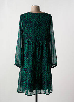 Robe mi-longue imprimé fantaisie manches longues vert LA FEE MARABOUTEE femme