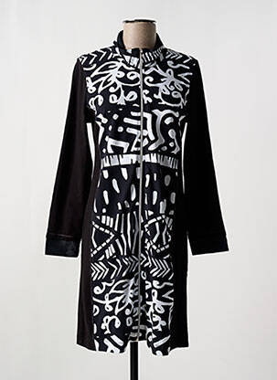 Robe mi-longue imprimé fantaisie manches longues noir DOLCEZZA femme