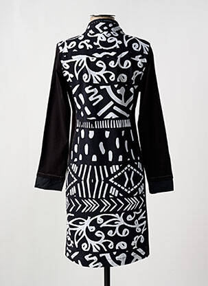 Robe mi-longue imprimé fantaisie manches longues noir DOLCEZZA femme