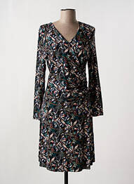 Robe mi-longue imprimé fleurs manches longues noir LA FEE MARABOUTEE femme