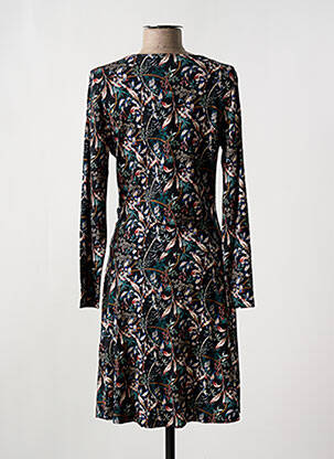 Robe mi-longue imprimé fleurs manches longues noir LA FEE MARABOUTEE femme