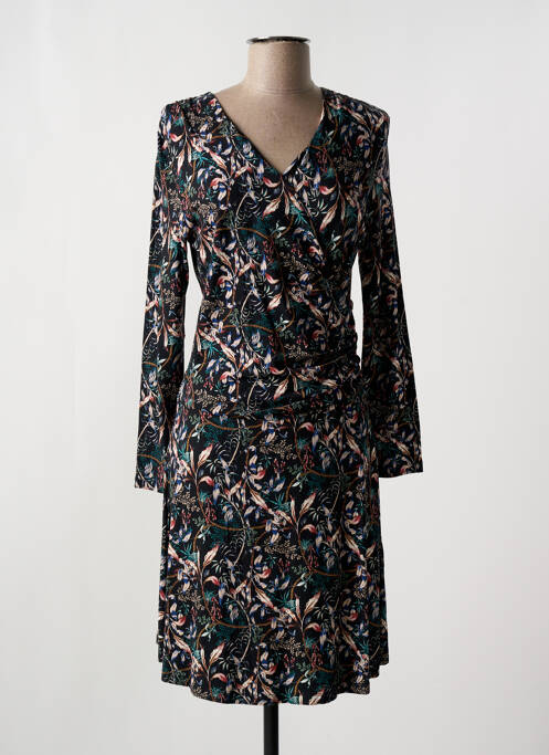 Robe mi-longue imprimé fleurs manches longues noir LA FEE MARABOUTEE femme