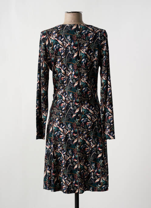 Robe mi-longue imprimé fleurs manches longues noir LA FEE MARABOUTEE femme