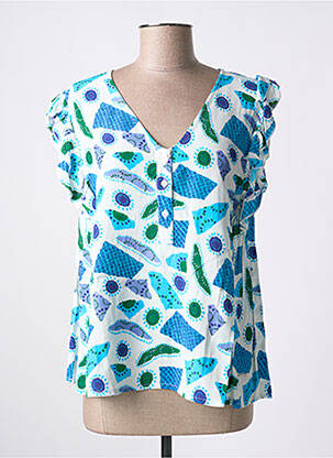 Blouse imprimé fantaisie manches courtes bleu AGATHE & LOUISE femme