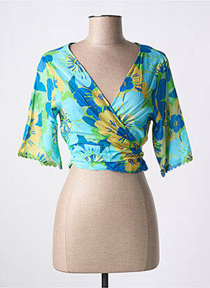 Blouse tissage popeline manches courtes bleu L'ATELIER D'ANNA femme