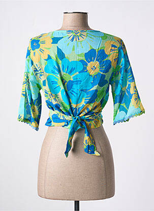 Blouse tissage popeline manches courtes bleu L'ATELIER D'ANNA femme