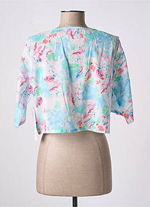 Blouse tissage popeline manches courtes bleu AGATHE & LOUISE femme