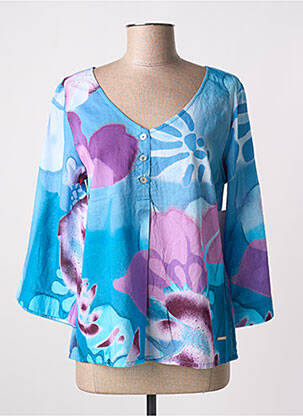Blouse imprimé fantaisie manches 3/4 bleu AGATHE & LOUISE femme