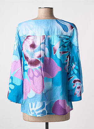 Blouse tissage popeline manches 3/4 bleu AGATHE & LOUISE femme