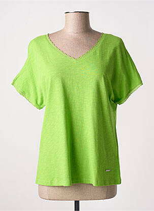 T-shirt col v manches courtes vert AGATHE & LOUISE femme