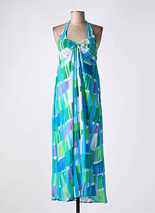 Robe longue imprimé fantaisie fines bretelles bleu L'ATELIER D'ANNA femme