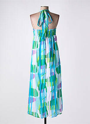Robe longue imprimé fantaisie fines bretelles bleu L'ATELIER D'ANNA femme