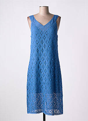 Robe mi-longue col v fines bretelles bleu AGATHE & LOUISE femme
