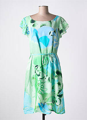 Robe mi-longue imprimé fantaisie manches courtes vert AGATHE & LOUISE femme