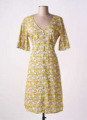 Robe mi-longue imprimé fantaisie manches courtes jaune AGATHE & LOUISE femme