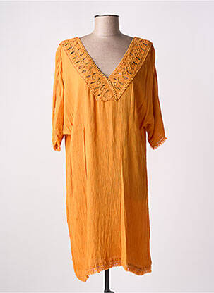 Robe mi-longue manches 3/4 manches 3/4 orange L'ATELIER D'ANNA femme