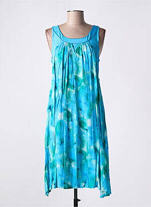 Robe mi-longue imprimé fantaisie fines bretelles bleu AGATHE & LOUISE femme