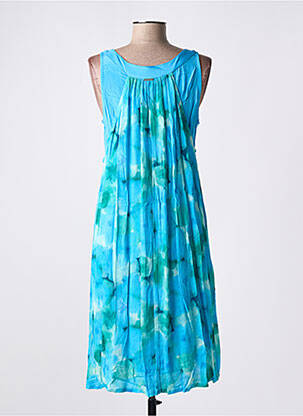 Robe mi-longue coupe fluide fines bretelles bleu AGATHE & LOUISE femme
