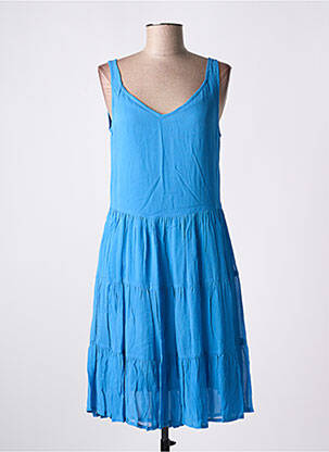 Robe mi-longue col v fines bretelles bleu AGATHE & LOUISE femme
