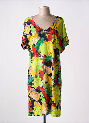Robe mi-longue coupe fluide manches courtes vert AGATHE & LOUISE femme