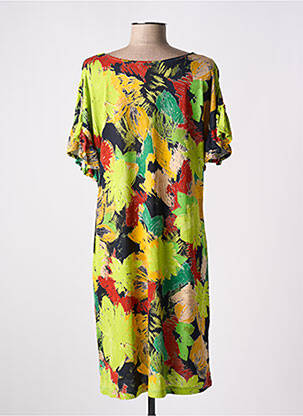 Robe mi-longue coupe fluide manches courtes vert AGATHE & LOUISE femme