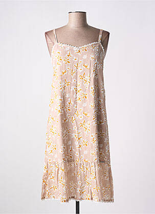 Robe mi-longue col v fines bretelles beige AGATHE & LOUISE femme