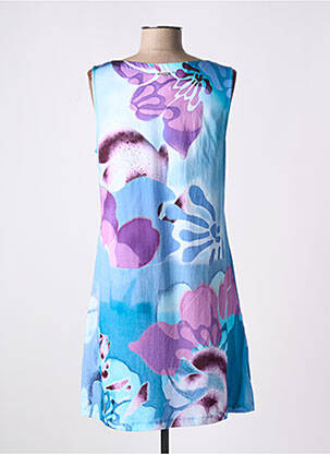 Robe mi-longue imprimé fantaisie fines bretelles bleu AGATHE & LOUISE femme