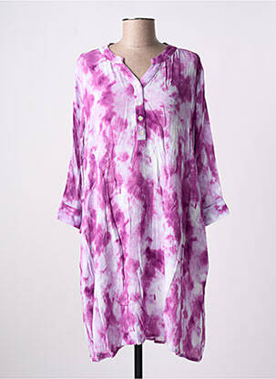 Robe mi-longue imprimé fantaisie manches longues violet AGATHE & LOUISE femme