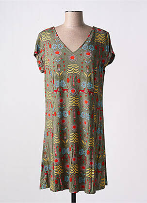 Robe mi-longue coupe fluide manches courtes vert AGATHE & LOUISE femme