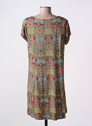 Robe mi-longue coupe fluide manches courtes vert AGATHE & LOUISE femme