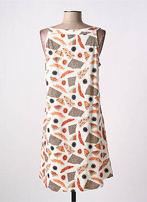 Robe mi-longue imprimé fantaisie fines bretelles beige AGATHE & LOUISE femme