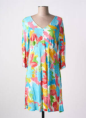 Robe mi-longue coupe fluide manches courtes bleu AGATHE & LOUISE femme