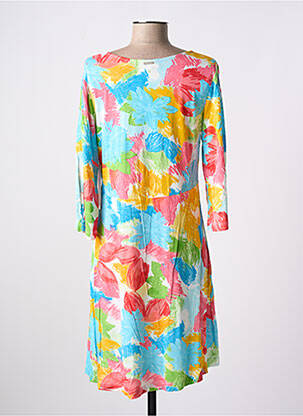 Robe mi-longue coupe fluide manches courtes bleu AGATHE & LOUISE femme