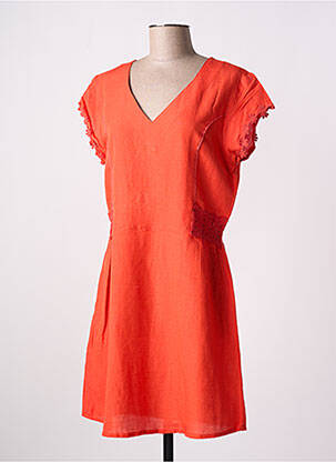 Robe mi-longue coupe évasée manches courtes orange AGATHE & LOUISE femme