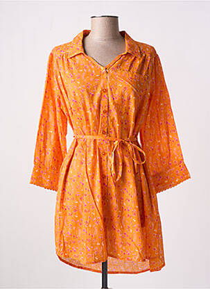 Robe mi-longue imprimé fantaisie manches longues orange AGATHE & LOUISE femme