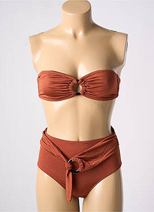 Maillot de bain 2 pièces stretch haut bandeau orange ICONE femme